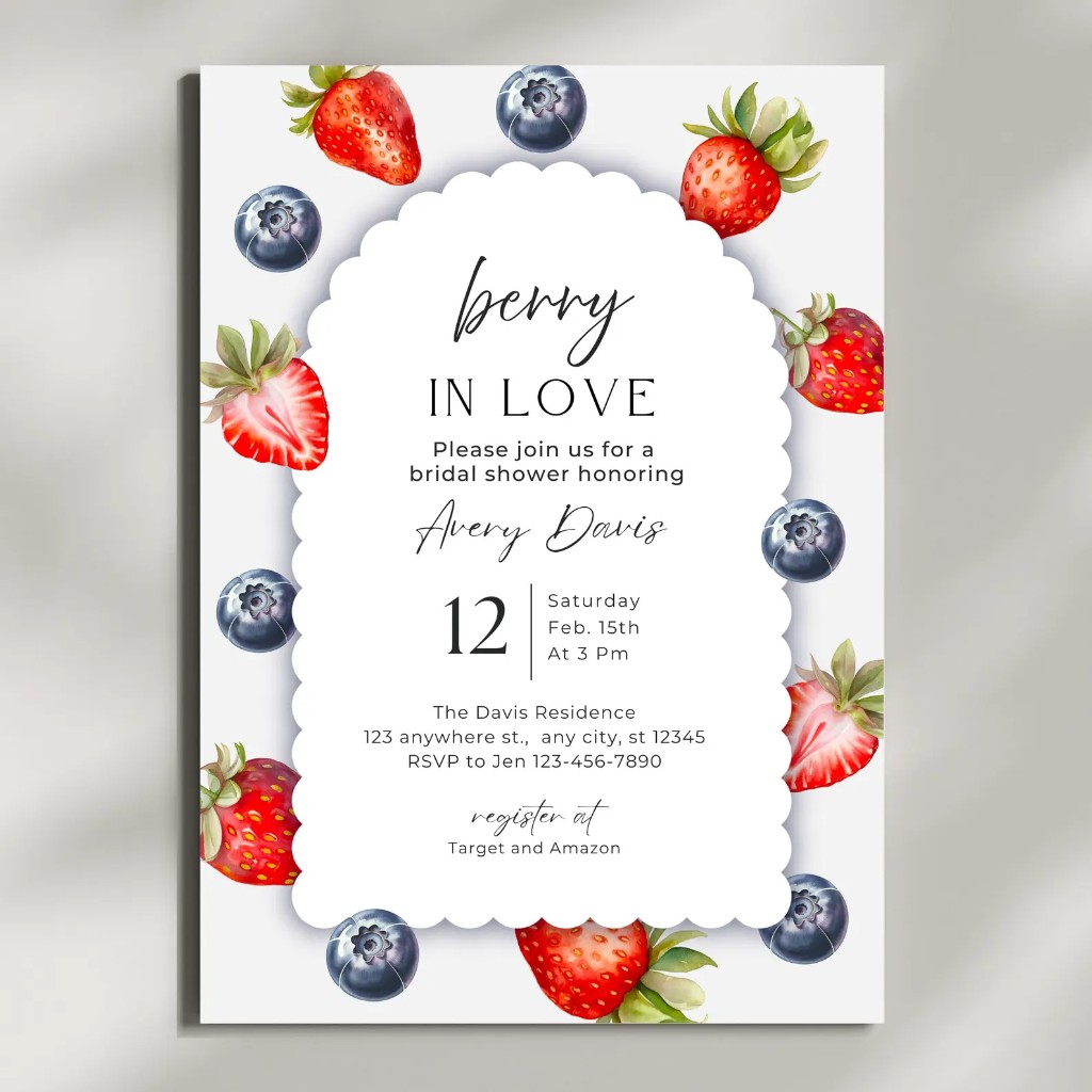 Berry In Love Bridal Shower Invitation Template