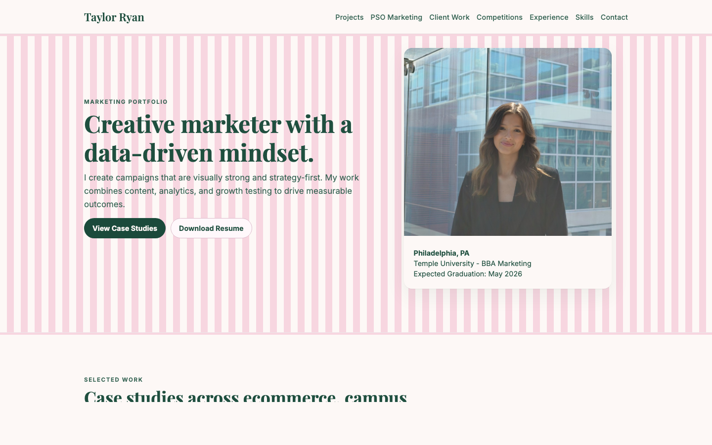 Marketing portfolio homepage — Creative marketer with a data-driven mindset